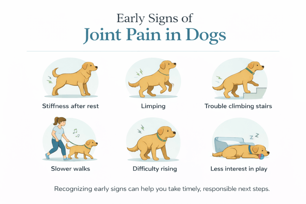 Early signs of joint pain in dogs infographic