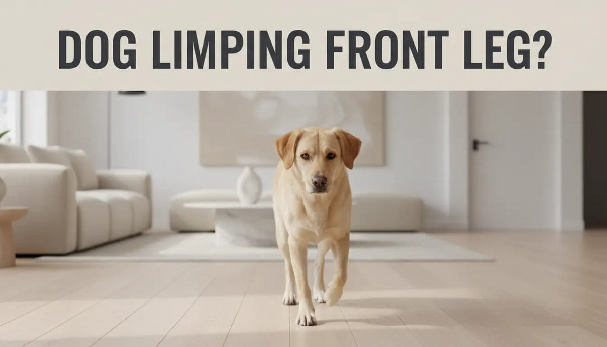 Dog limping on front leg while walking indoors