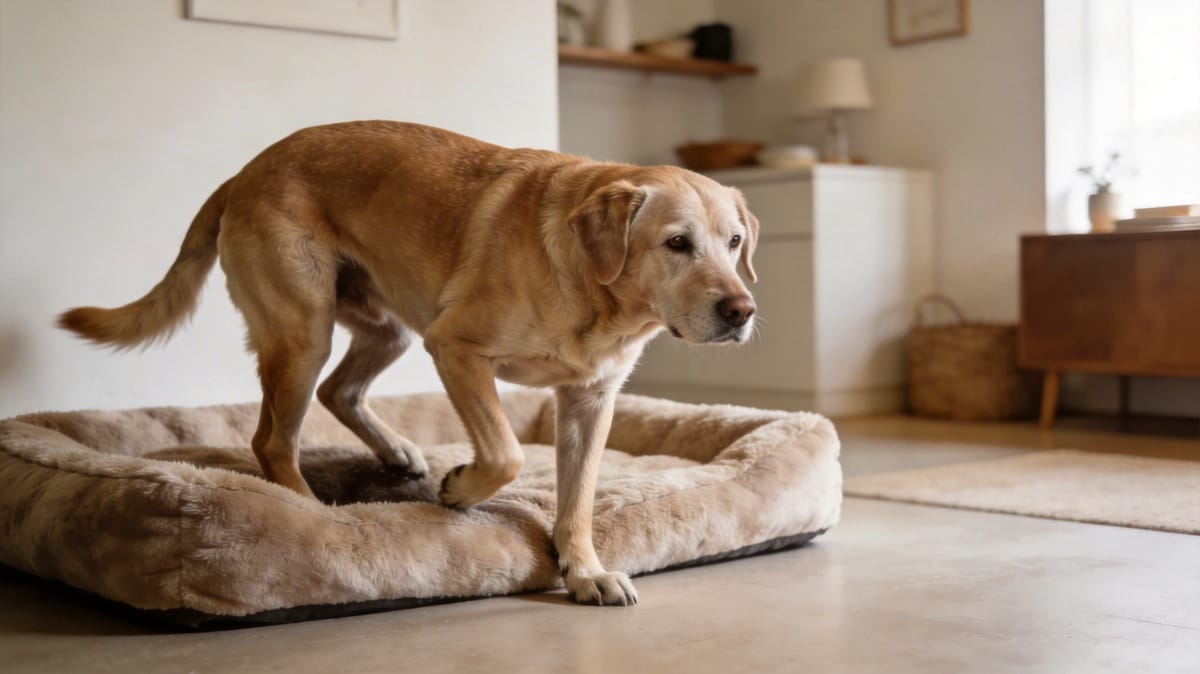 dog stiff after lying down and slowly getting up from bed